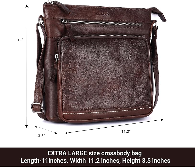 Olga Women's Extra-Large Genuine Leather Crossbody Purse – Soft Triple-Zip Shoulder Bag