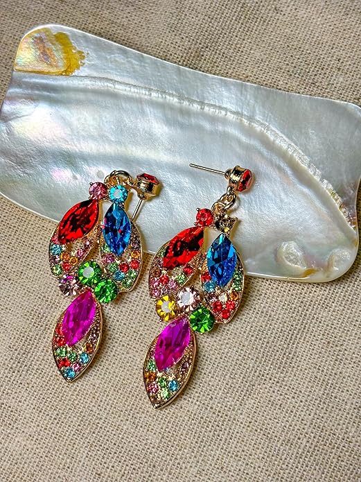 Women Jewelry Set Rhinestone Crystal Green Bride Statement Choker Necklace Teardrop Cluster Dangle Earrings Set for Wedding Party