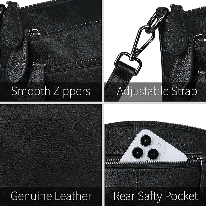 HESHE Crossbody Bags for Women Genuine Leather Purses with Multi-Pockets Vintage Ladies Small Shoulder Satchel Bag