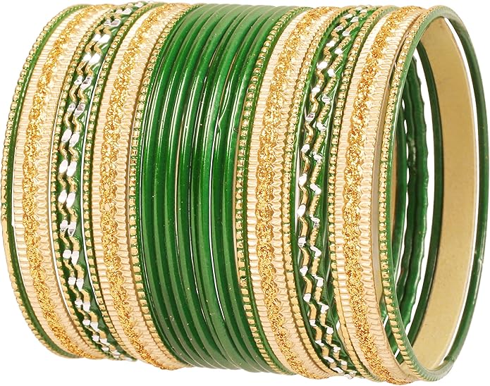 Touchstone Indian Metal Bangles for Women Gold Alloy Bracelets desi 2 Dozen Bangle Collection Bollywood Women's Jewelry Set Multi Stacking Wide Chunky Textured Golden Set of 24 in Gold or White Tone