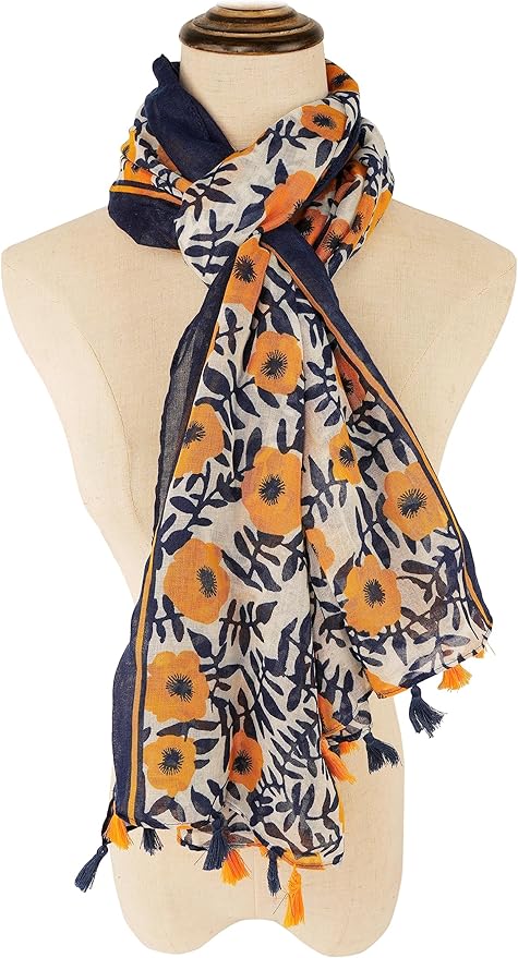 YOUR SMILE Large Boho Scarf for Women Lightweight Floral Printed Scarves Fall Winter Fashion Fringed Shawl wraps