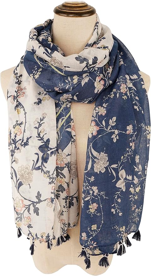 YOUR SMILE Large Boho Scarf for Women Lightweight Floral Printed Scarves Fall Winter Fashion Fringed Shawl wraps