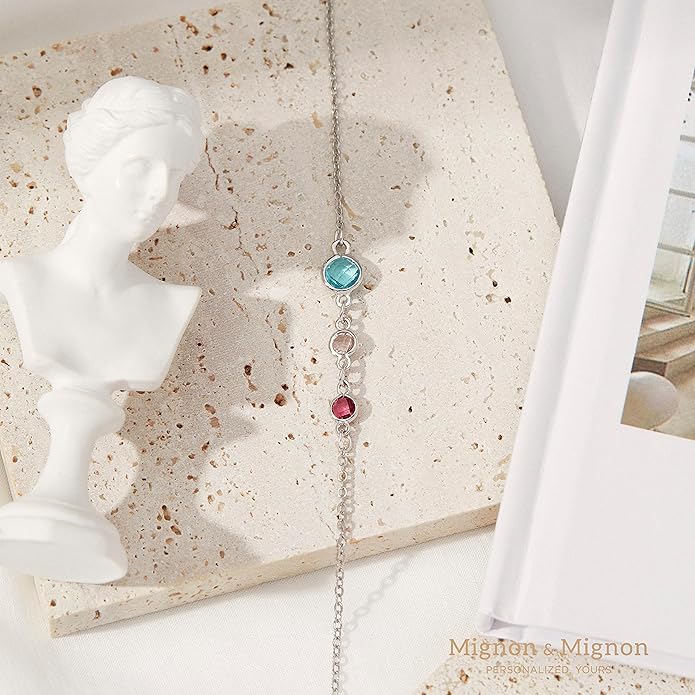 MignonandMignon Custom Birthstone Necklace for Women, Family Jewelry Gift for Moms, Kids, and Grandmas -BSN-MC