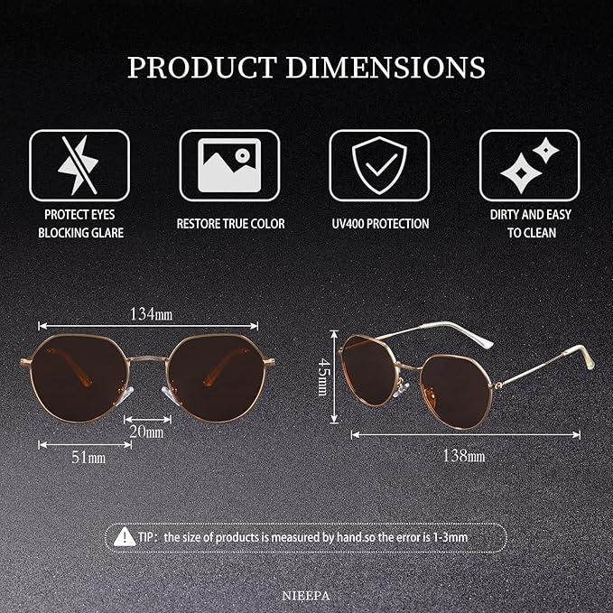 Polarized Polygon Round Sunglasses Classic Half Hexagon Circle Vintage Sun Glasses For Women Men Retro Shades NP1008