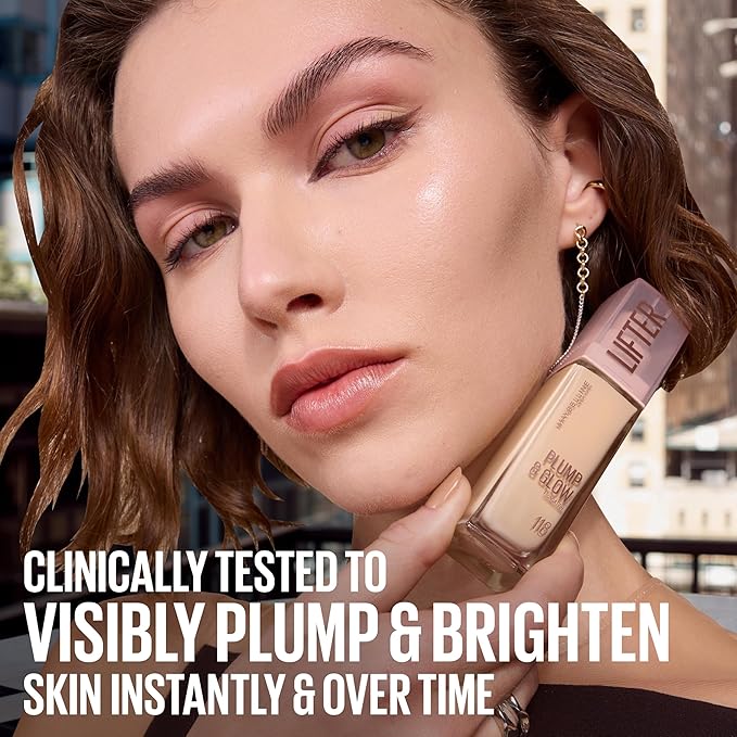 Maybelline Lifter Plump & Glow Foundation, Liquid Foundation with 2% Niacinamide + Hyaluronic Acid, Plumping and Brightening Face Makeup, 130, 1 Count