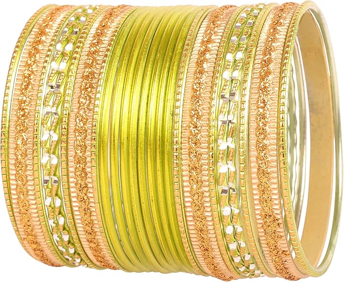 Touchstone Indian Metal Bangles for Women Gold Alloy Bracelets desi 2 Dozen Bangle Collection Bollywood Women's Jewelry Set Multi Stacking Wide Chunky Textured Golden Set of 24 in Gold or White Tone