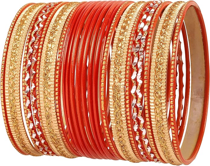 Touchstone Indian Metal Bangles for Women Gold Alloy Bracelets desi 2 Dozen Bangle Collection Bollywood Women's Jewelry Set Multi Stacking Wide Chunky Textured Golden Set of 24 in Gold or White Tone