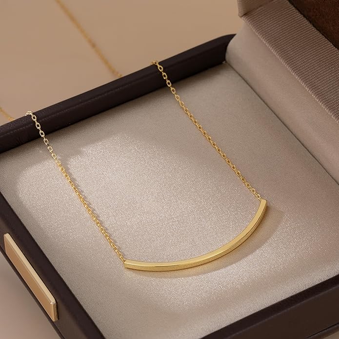 SLUYNZ Solid 925 Sterling Silver Minimalist Bar Choker Necklace for Women Teens Curved Tube Bar Pendant Necklace