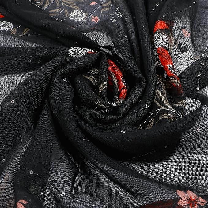 Yeieeo Boho Scarf for Women Lightweight Floral Printed Scarf Fall Winter Fashion Fringed Shawl