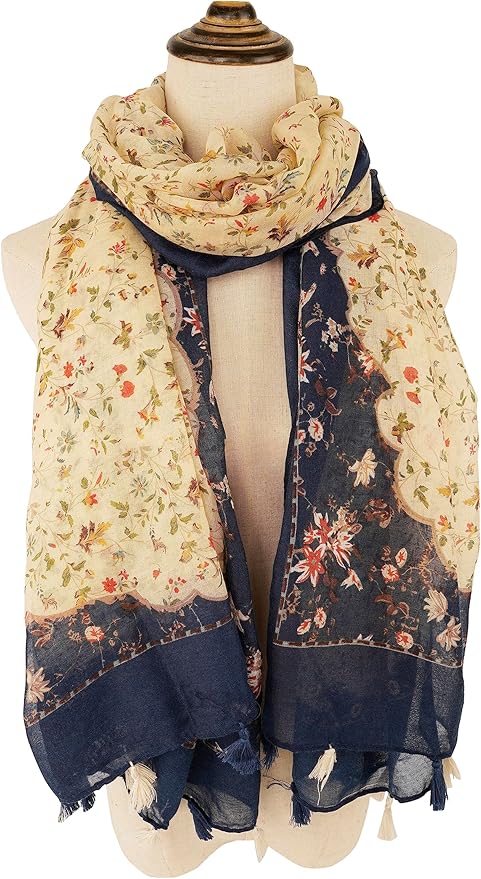 YOUR SMILE Large Boho Scarf for Women Lightweight Floral Printed Scarves Fall Winter Fashion Fringed Shawl wraps