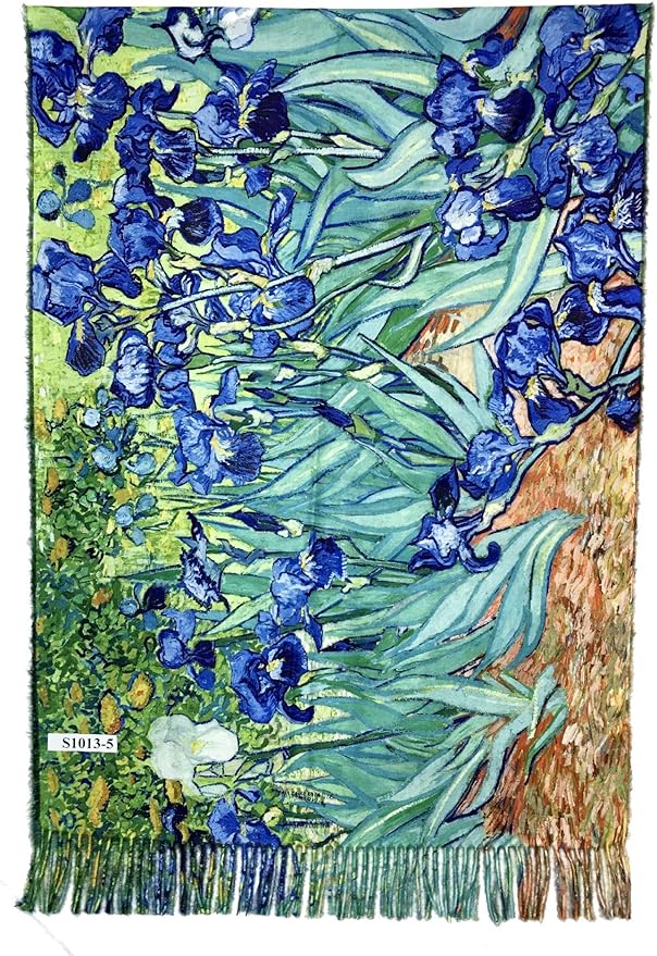 Plum Feathers Super Soft Cashmere Feel Double Sided Reversible Art Shawl Scarf Van Gogh Monet Klimt Inspired
