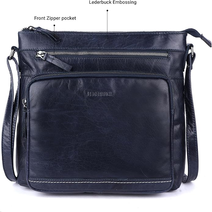 Olga Women's Extra-Large Genuine Leather Crossbody Purse – Soft Triple-Zip Shoulder Bag