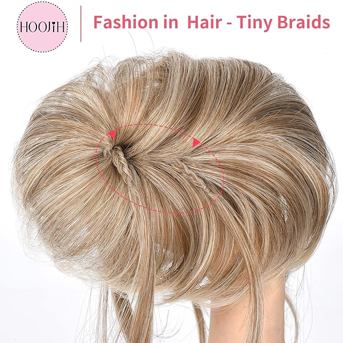HOOJIH Messy Bun Hair Piece - Super Long Tousled Updo Extensions, Wavy Wrap Ponytail Hairpieces, Scrunchies With Elastic Band HB007 Grace - Light Ash Brown With Blonde Mixed