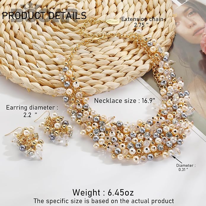 Bocar Fashion Crystal Chunky Collar Statement Necklace Earring Set for Women Gift (NK-10260)