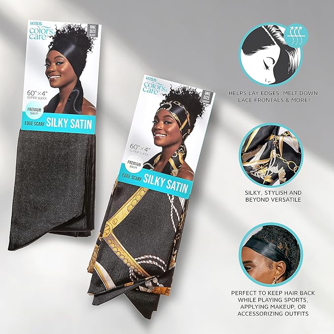 KISS Colors & Care Soft Satin Wrap Scarf - Luxury, Fashionable Multi-Purpose, Premium Hair Scarf for Minimizing Frizz, Chic & Comfortable, Preventing Breakage & Securing Styles