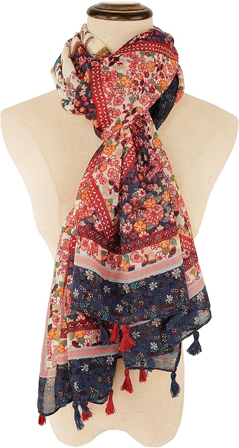 YOUR SMILE Large Boho Scarf for Women Lightweight Floral Printed Scarves Fall Winter Fashion Fringed Shawl wraps