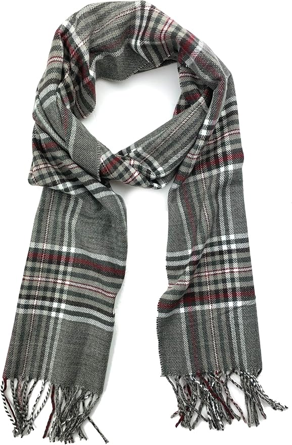 Plum Feathers Plaid Check and Solid Cashmere Feel Winter Scarf, Warm Scarfs, Cold Weather Accessories, Fringe Scarves