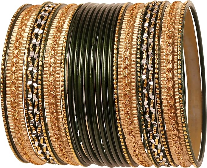 Touchstone Indian Metal Bangles for Women Gold Alloy Bracelets desi 2 Dozen Bangle Collection Bollywood Women's Jewelry Set Multi Stacking Wide Chunky Textured Golden Set of 24 in Gold or White Tone
