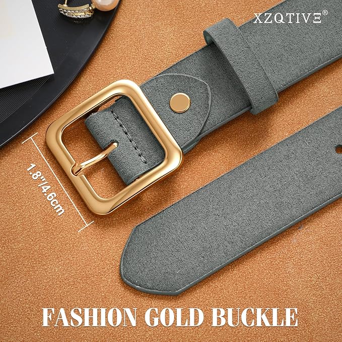 XZQTIVE Women’s Suede Belt for Jeans Pants Dresses Fashion Ladies Dark Brown Belt with Gold Buckle