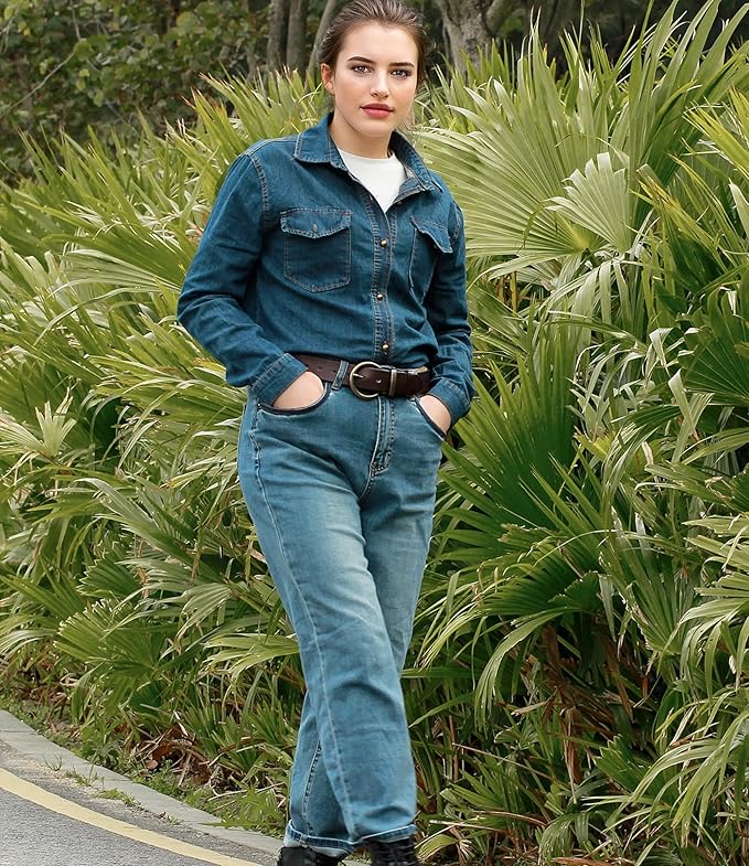 Women's 1.5 inch Leather Belt with Large Brass Buckle - Trendy Vintage Style for Jeans and Pants