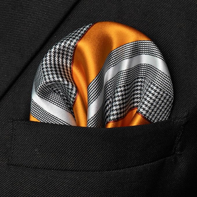 JEMYGINS Mens Striped Tie and Lapel Pin Necktie Pocket Square and Tie Clip Sets for Business Casual 4PCS