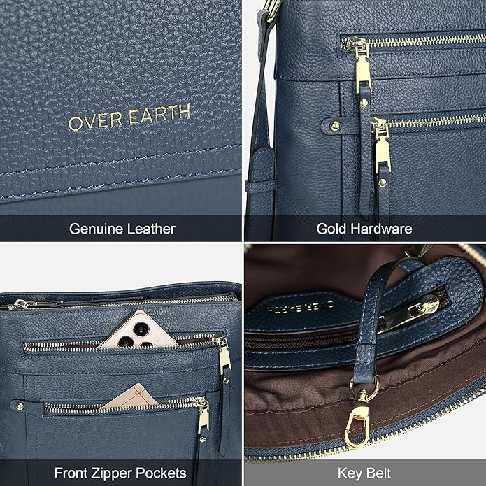 Over Earth Crossbody Bags for Women Leather Purses for Ladies with Multiple Pockets