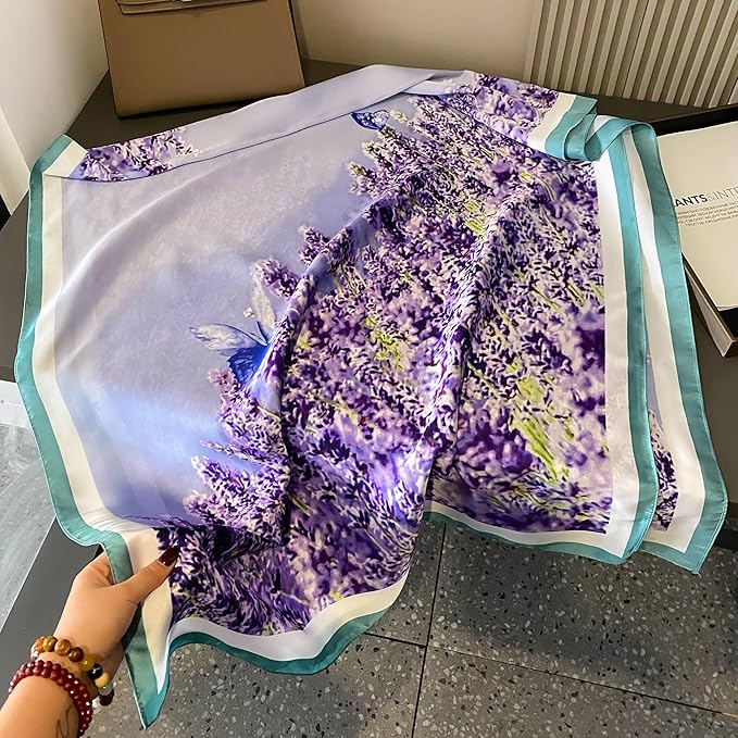 YOUR SMILE Large Mulberry Silk Feeling Long Stain Scarf Lightweight Sunscreen Shawls Wraps for Women