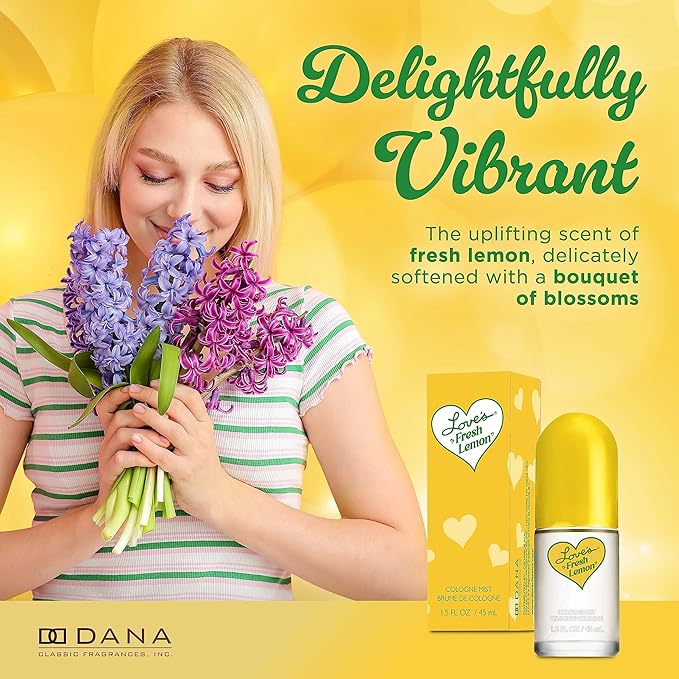 Dana Love's Fresh Lemon Cologne Mist 1.5 Fl. Oz. Invigorating and Uplifting Lemon Scented Body Mist for Women, Classic Fragrance for Everyday Freshness