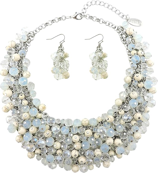 Bocar Fashion Crystal Chunky Collar Statement Necklace Earring Set for Women Gift (NK-10260)