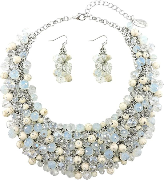 Bocar Fashion Crystal Chunky Collar Statement Necklace Earring Set for Women Gift (NK-10260)
