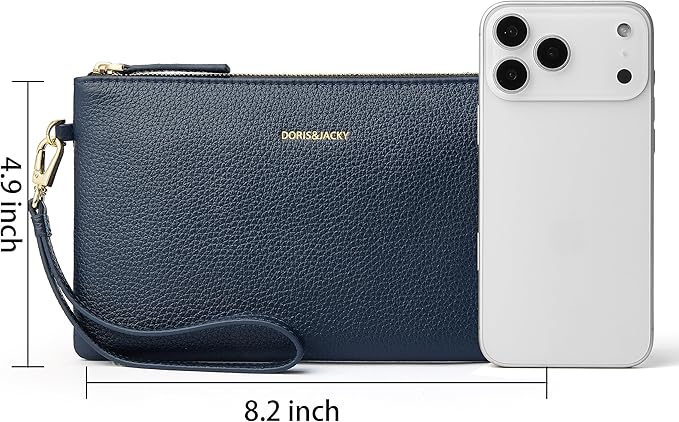 DORIS&JACKY Small Leather Wristlet Clutch Purse for Women Slim Designer Wallet and Cellphone Pouch Bag With Detachable Strap