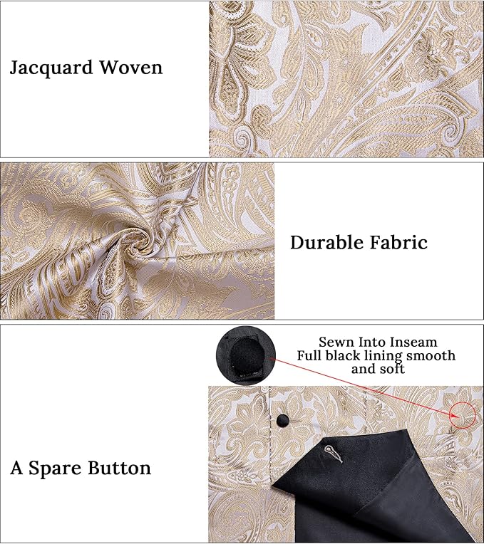DiBanGu Mens Paisley Suit Vest Silk Jacquard Waistcoat and Necktie Set Formal Shawl Collar Dress Vest 7PCS for Wedding Party