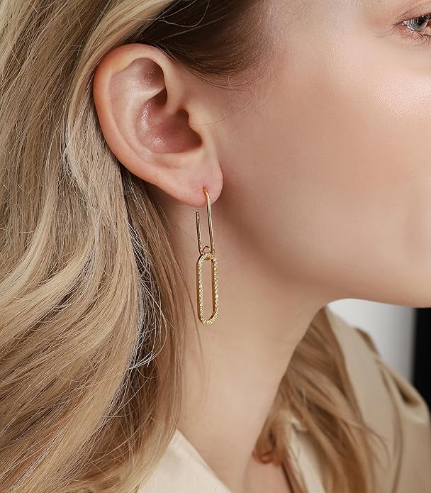OZEL 14K Gold & Silver Plated Paperclip Chain Earrings with Cubic Zirconia – Dangle, Hoop, Huggie, Stud Styles – Women’s Fashion Jewelry Gift