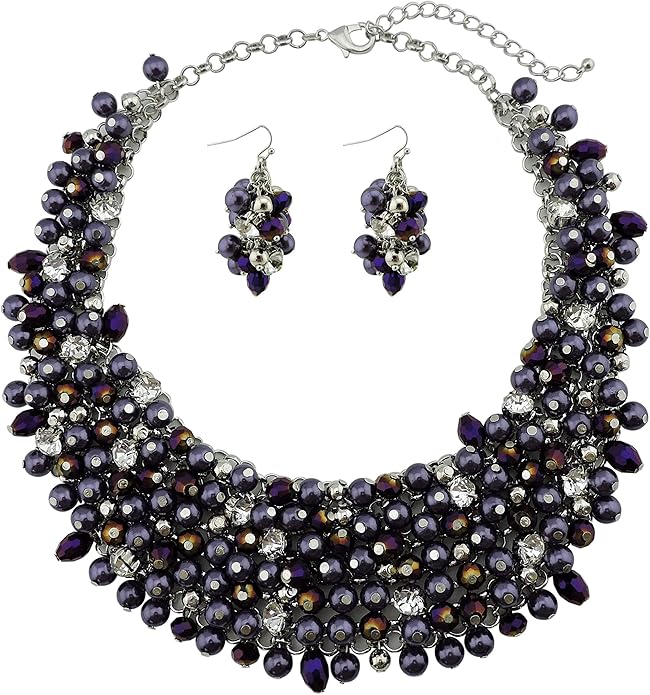 Bocar Fashion Crystal Chunky Collar Statement Necklace Earring Set for Women Gift (NK-10260)