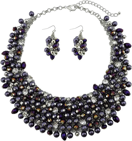 Bocar Fashion Crystal Chunky Collar Statement Necklace Earring Set for Women Gift (NK-10260)