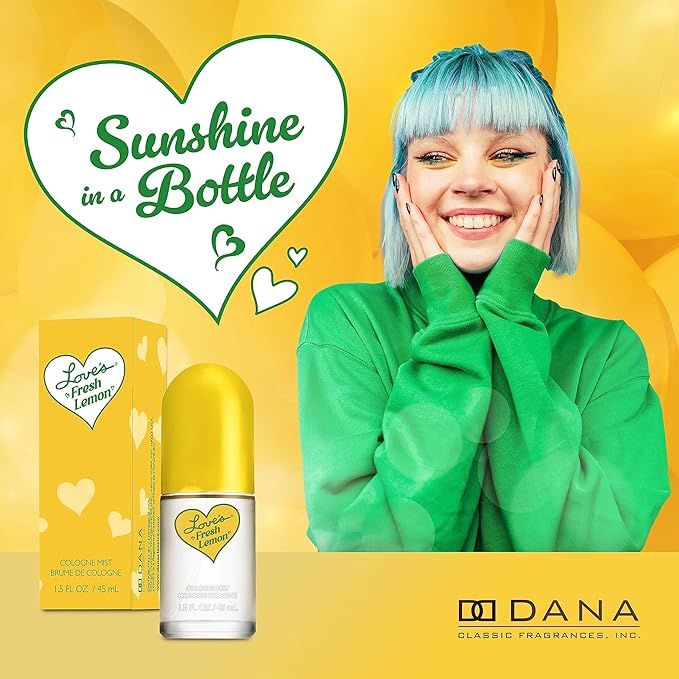 Dana Love's Fresh Lemon Cologne Mist 1.5 Fl. Oz. Invigorating and Uplifting Lemon Scented Body Mist for Women, Classic Fragrance for Everyday Freshness