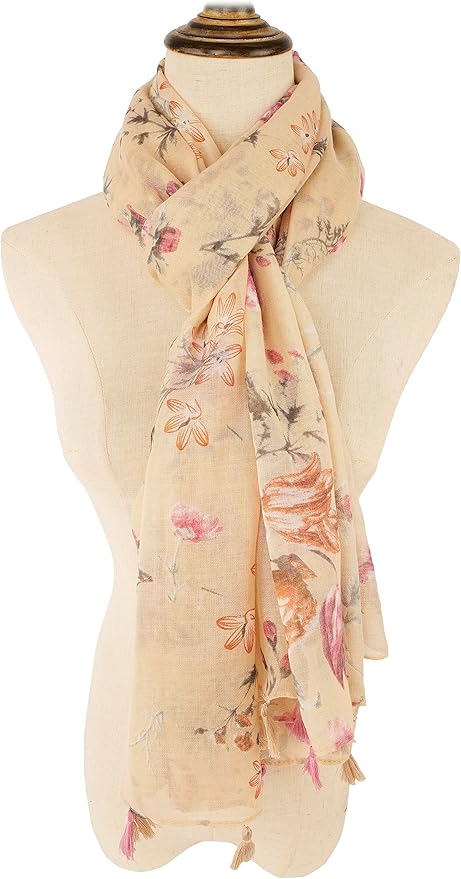 YOUR SMILE Large Boho Scarf for Women Lightweight Floral Printed Scarves Fall Winter Fashion Fringed Shawl wraps
