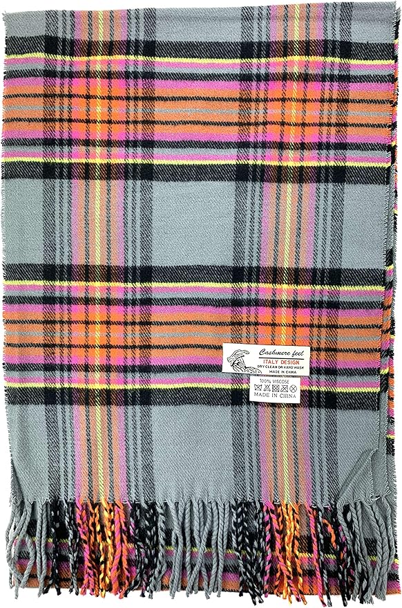 Plum Feathers Plaid Check and Solid Cashmere Feel Winter Scarf, Warm Scarfs, Cold Weather Accessories, Fringe Scarves