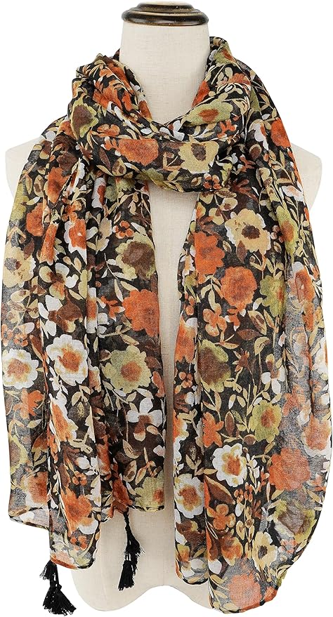 YOUR SMILE Large Boho Scarf for Women Lightweight Floral Printed Scarves Fall Winter Fashion Fringed Shawl wraps