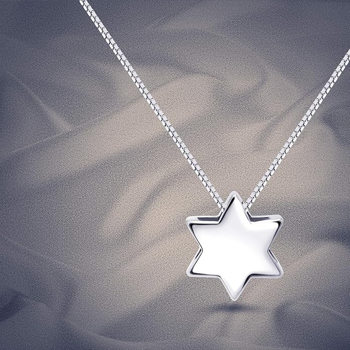 Alef Bet by Paula Solid Sterling Silver Star of David Necklace for Women | Minimalist Magen David Pendant with Hollow Center | Dainty Jewish Faith Jewelry