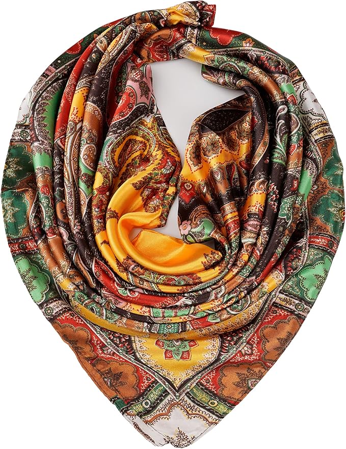 YOUR SMILE Silk Like Scarf Women's Fashion Pattern Large Square Satin Headscarf Headdress