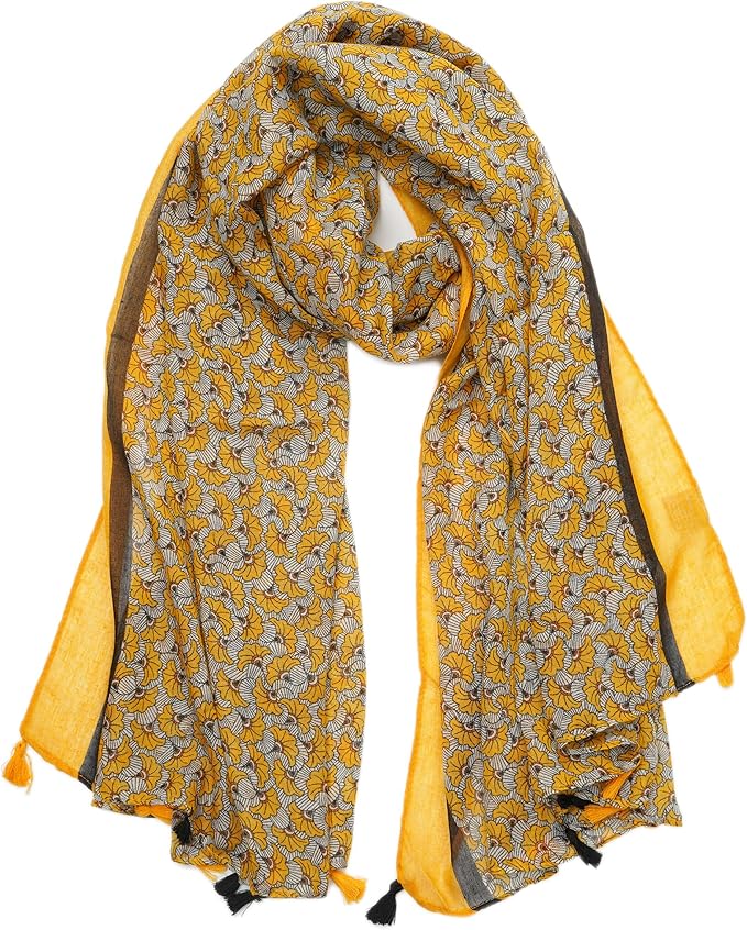 YOUR SMILE Large Boho Scarf for Women Lightweight Floral Printed Scarves Fall Winter Fashion Fringed Shawl wraps